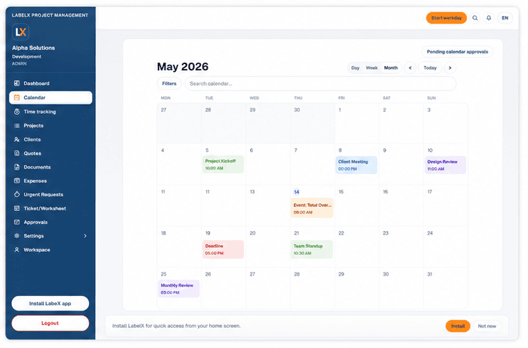 Anonymised LabelX team planning calendar