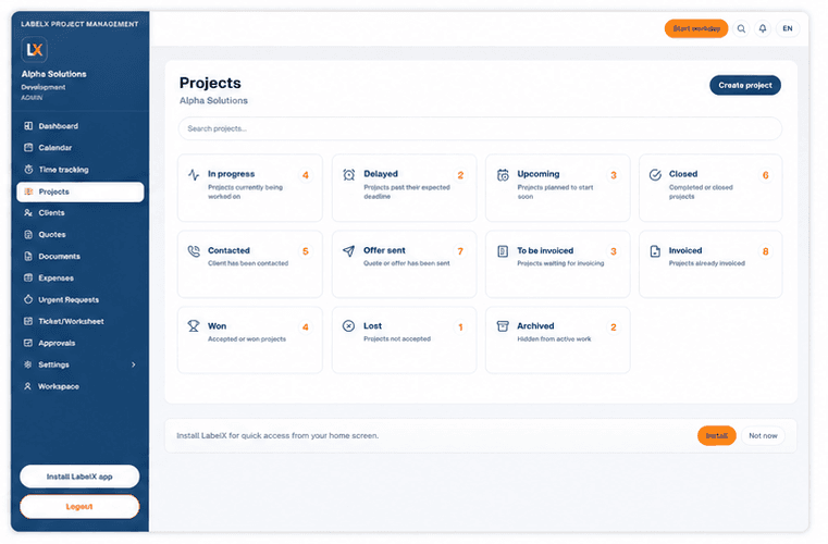 Anonymised LabelX projects overview