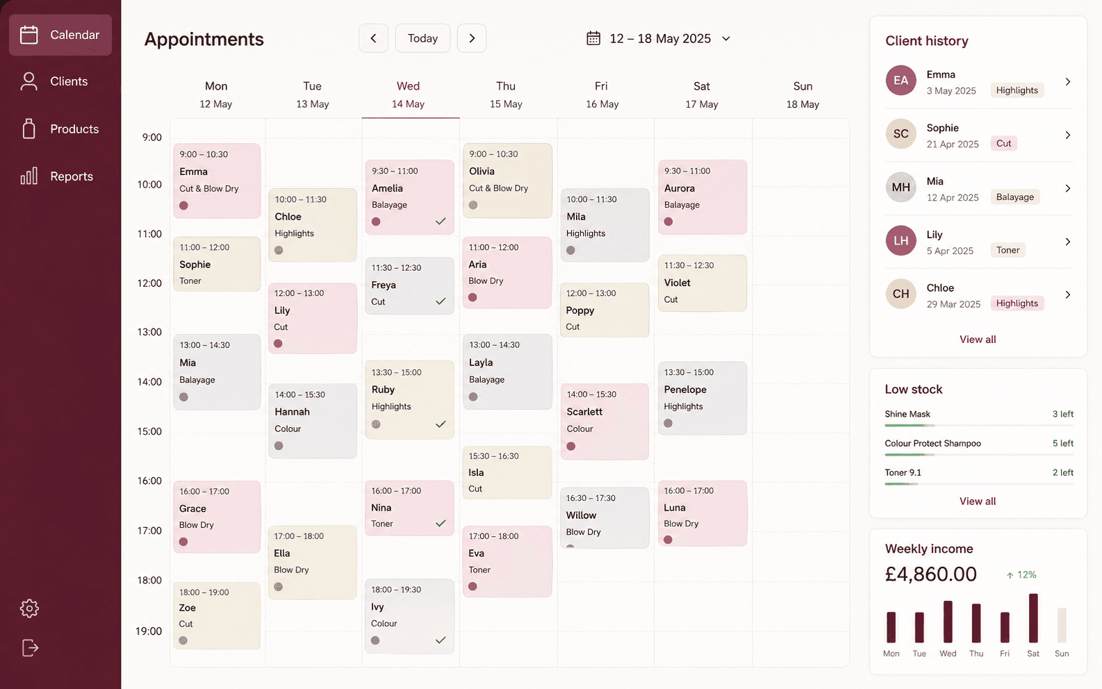 Salon client operations system interface